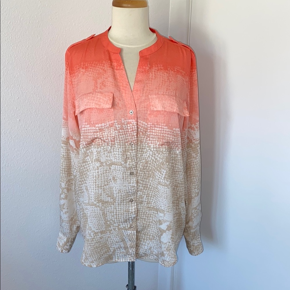 Calvin Klein Coral and Beige Button-Up Blouse